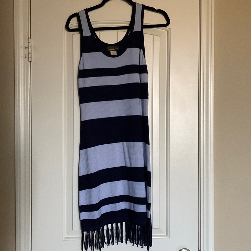 Tommy Bahama Striped Blue Fringe Tank Dress